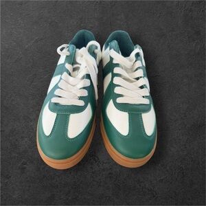 Green and White Athletic Shoes